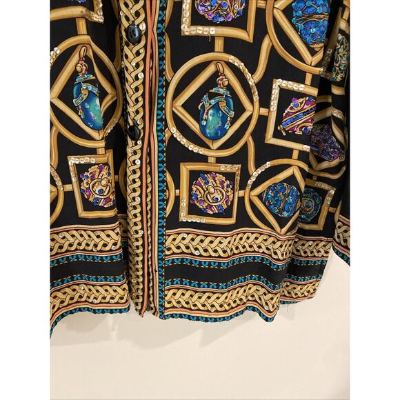 VTG Diane Gilman Size 1X Button Up Silk Blouse in Geometric print design - Picture 5 of 10